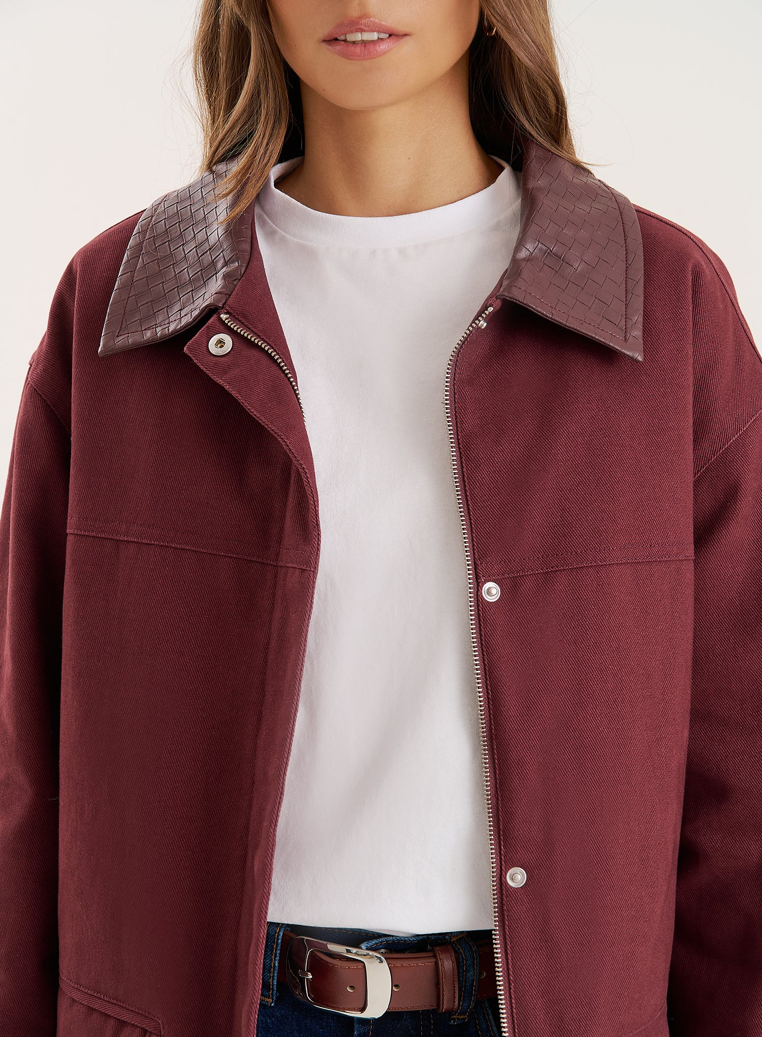 Burgundy Front Pocket Barn Shacket